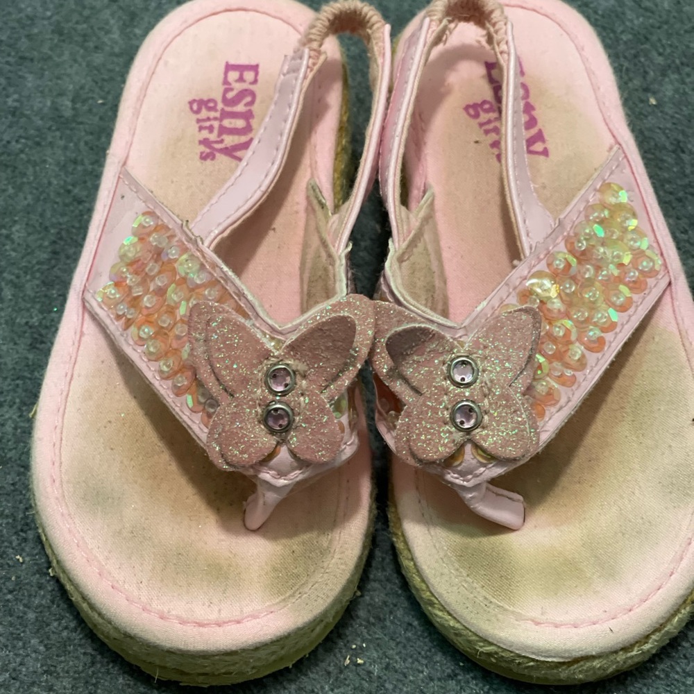 Pink butterfly sequin sandals
